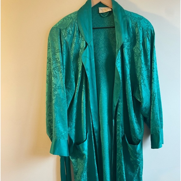 Vintage Victoria's Secret Gold||Emerald Green Long Satin Kimono Robe with Tie S - Picture 2 of 11